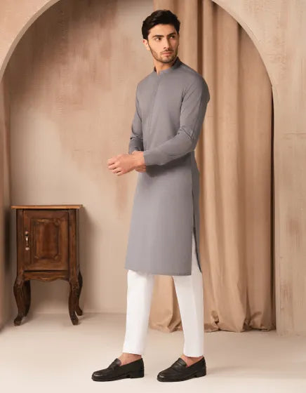 DENIM BLUE COTTON CASUAL KURTA | JUNAID JAMSHED MENSWEAR