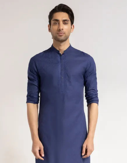 BLUE COTTON SEMI-FORMAL KURTA | FESTIVE '26 | JUNAID JAMSHED MENSWEAR