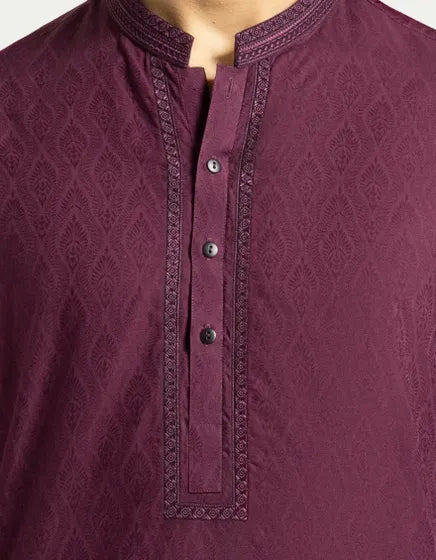 MAROON COTTON SEMI-FORMAL KURTA | FESTIVE '26 | JUNAID JAMSHED MENSWEAR