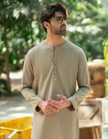 BEIGE BUNNAT COTTON CASUAL SHORT KURTA | JUNAID JAMSHED MENSWEAR
