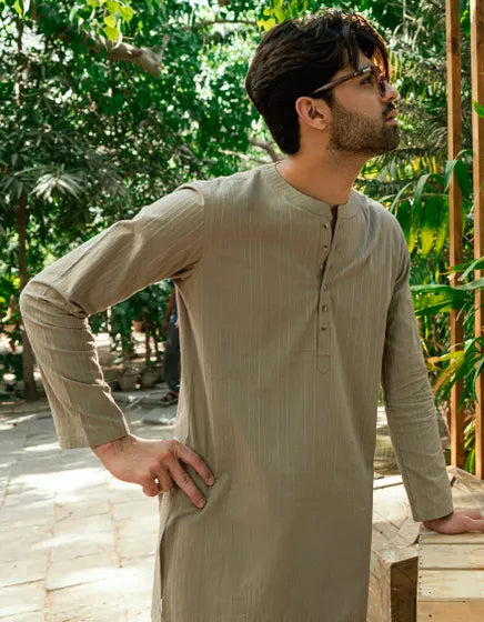 BEIGE BUNNAT COTTON CASUAL SHORT KURTA | JUNAID JAMSHED MENSWEAR