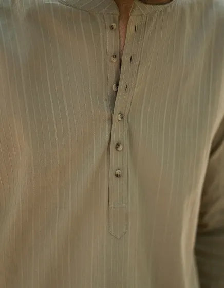 BEIGE BUNNAT COTTON CASUAL SHORT KURTA | JUNAID JAMSHED MENSWEAR