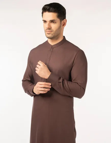 BROWN PLAIN KURTA TROUSERS | FESTIVE '26 | JUNAID JAMSHED MENSWEAR