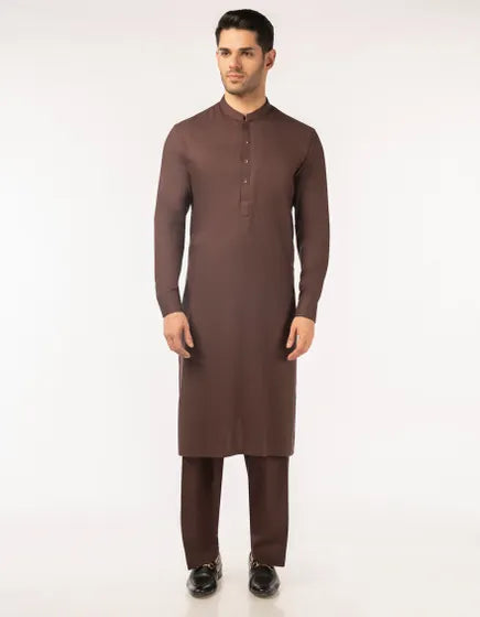 BROWN PLAIN KURTA TROUSERS | FESTIVE '26 | JUNAID JAMSHED MENSWEAR