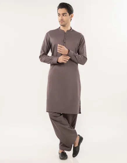 BROWN BLENDED SEMI-FORMAL KAMEEZ SHALWAR | JUNAID JAMSHED MENSWEAR