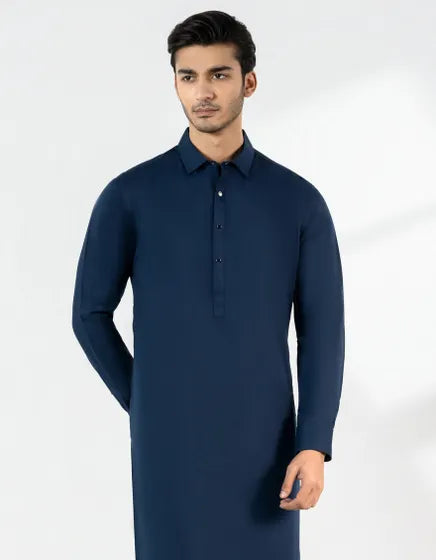 NAVY BLUE BLENDED CASUAL KAMEEZ SHALWAR | JUNAID JAMSHED MENSWEAR