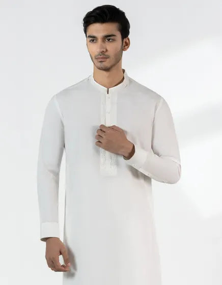 OFF WHITE BLENDED SEMI-FORMAL KAMEEZ SHALWAR | JUNAID JAMSHED MENSWEAR