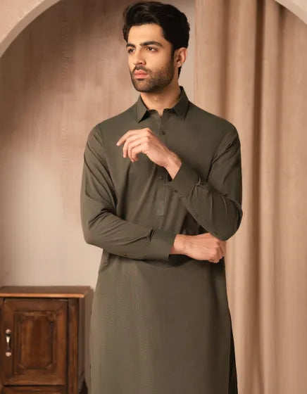 GREEN COTTON CASUAL KAMEEZ SHALWAR | JUNAID JAMSHED MENSWEAR