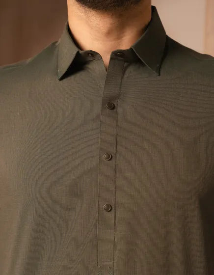 GREEN COTTON CASUAL KAMEEZ SHALWAR | JUNAID JAMSHED MENSWEAR