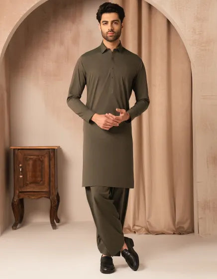 GREEN COTTON CASUAL KAMEEZ SHALWAR | JUNAID JAMSHED MENSWEAR
