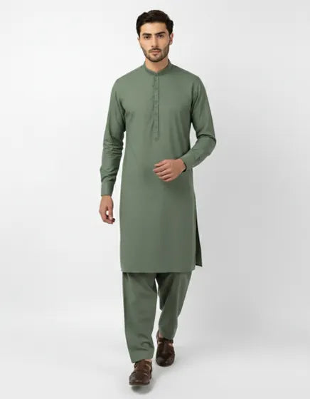 GREEN SEMI-FORMAL KAMEEZ SHALWAR | FESTIVE '26 | JUNAID JAMSHED MENSWEAR
