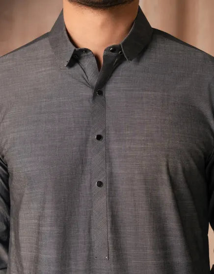 GREY COTTON CASUAL KAMEEZ SHALWAR | JUNAID JAMSHED MENSWEAR