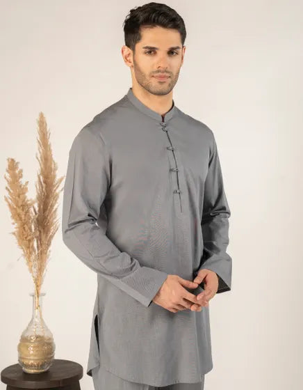 BLUE COTTON CASUAL SHORT KURTA TROUSER | JUNAID JAMSHED MENSWEAR
