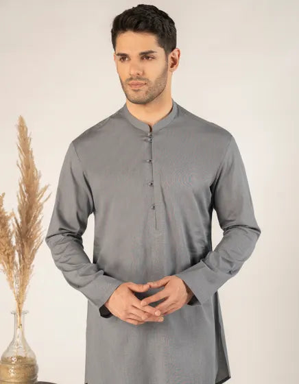 BLUE COTTON CASUAL SHORT KURTA TROUSER | JUNAID JAMSHED MENSWEAR