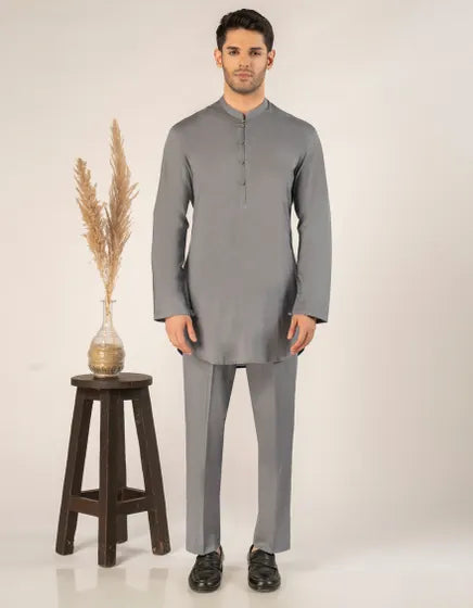 BLUE COTTON CASUAL SHORT KURTA TROUSER | JUNAID JAMSHED MENSWEAR