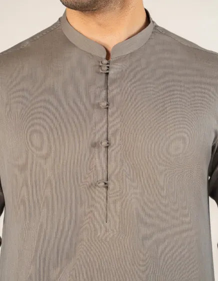 STONE GREY COTTON CASUAL SHORT KURTA TROUSER | JUNAID JAMSHED MENSWEAR