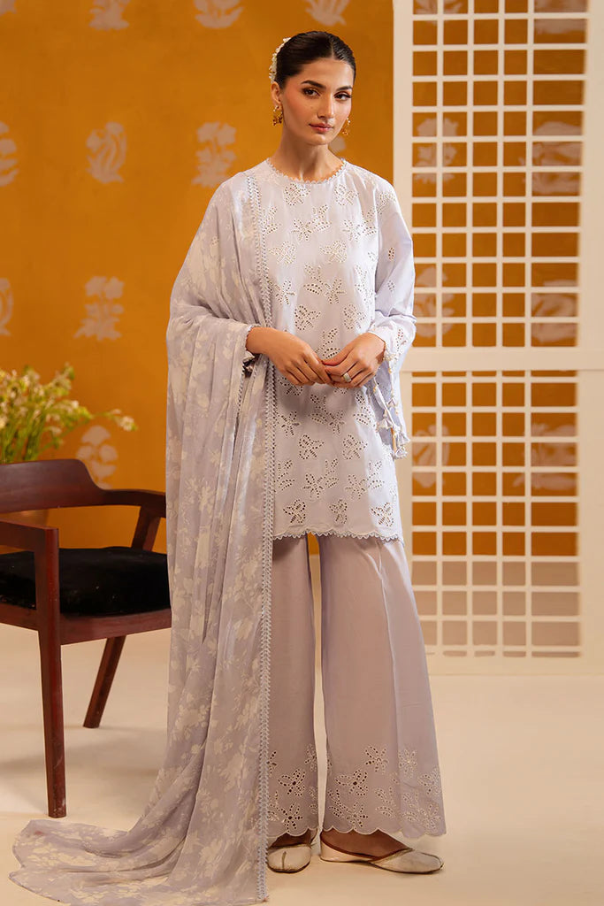 LAVENDER ASH-3PC CHIKANKARI SUIT | Cross Stitch
