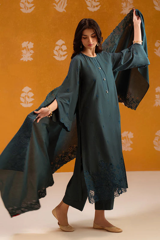 DEEP TEAL-3PC CHIKANKARI SUIT | Cross Stitch
