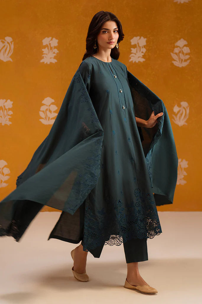 DEEP TEAL-3PC CHIKANKARI SUIT | Cross Stitch