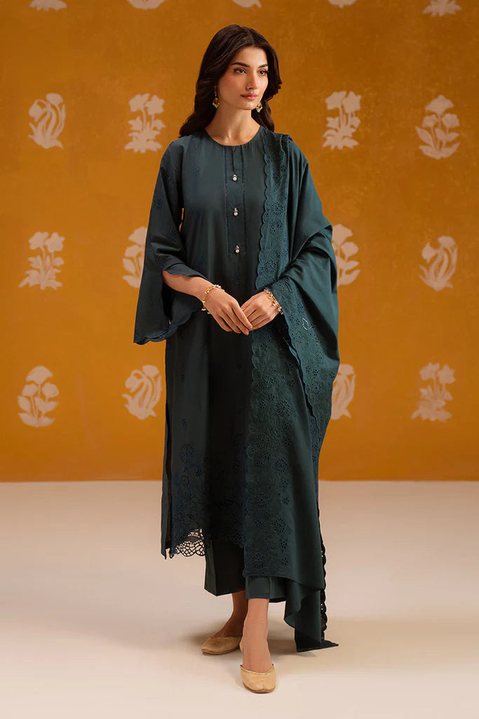 DEEP TEAL-3PC CHIKANKARI SUIT | Cross Stitch