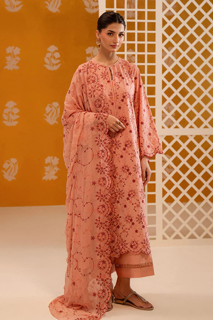 PEACH SORBET-3PC CHIKANKARI SUIT | Cross Stitch