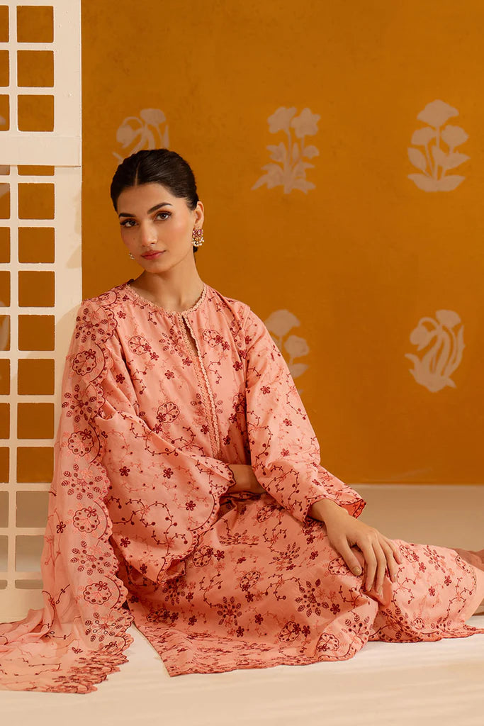PEACH SORBET-3PC CHIKANKARI SUIT | Cross Stitch