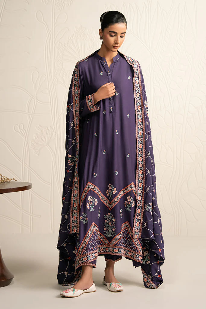 MULBERRY GARNET-3PC (SHIRT, TROUSER & DUPATTA) | EXCLUSIVE PRET | Cross Stitch