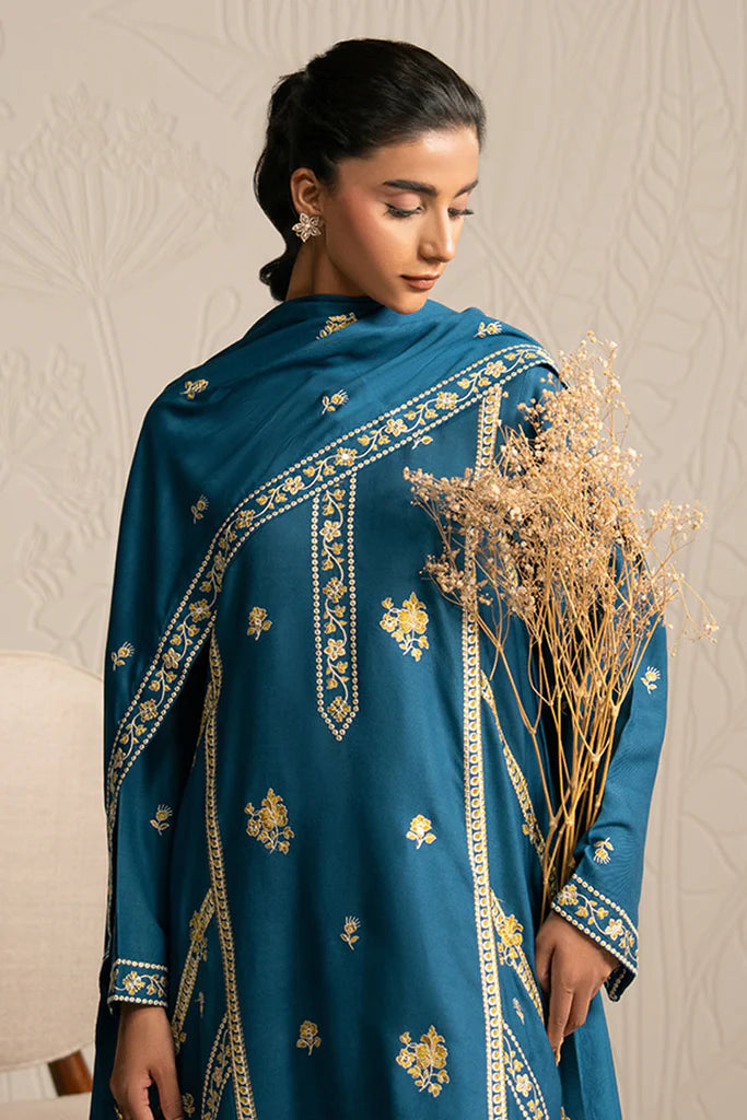 MYSTIC TEAL-3PC (SHIRT, TROUSER & DUPATTA) | EXCLUSIVE PRET | Cross Stitch