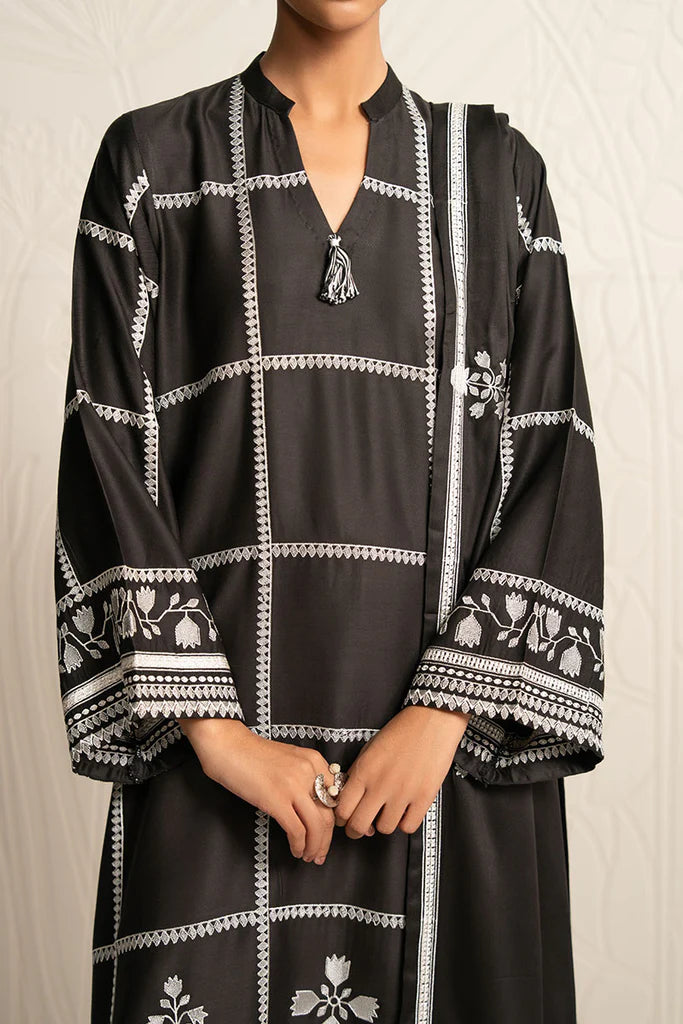 NOIR ECRU-3PC (SHIRT, TROUSER & DUPATTA) | EXCLUSIVE PRET | Cross Stitch