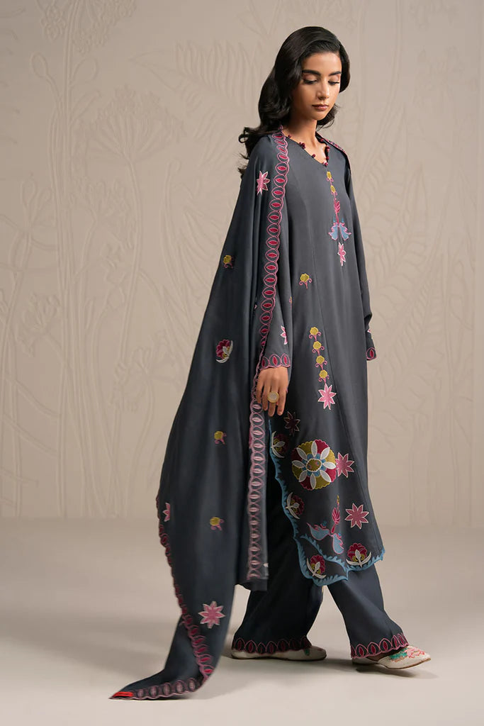 CHARCOAL SPECTRUM-3PC (SHIRT, TROUSER & DUPATTA) | EXCLUSIVE PRET | Cross Stitch