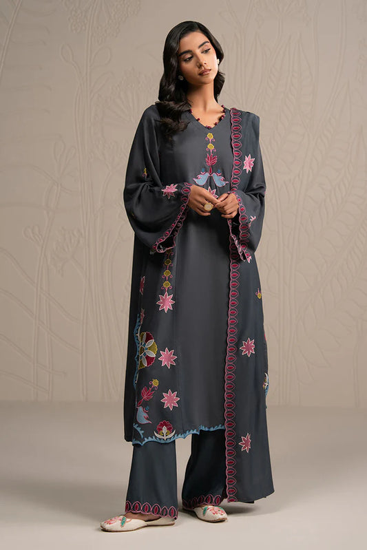 CHARCOAL SPECTRUM-3PC (SHIRT, TROUSER & DUPATTA) | EXCLUSIVE PRET | Cross Stitch