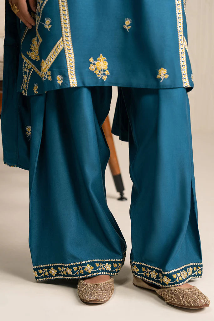 MYSTIC TEAL-3PC (SHIRT, TROUSER & DUPATTA) | EXCLUSIVE PRET | Cross Stitch