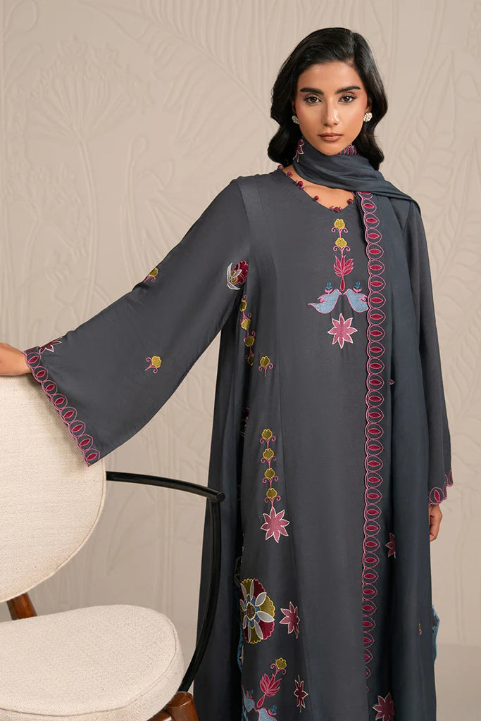 CHARCOAL SPECTRUM-3PC (SHIRT, TROUSER & DUPATTA) | EXCLUSIVE PRET | Cross Stitch