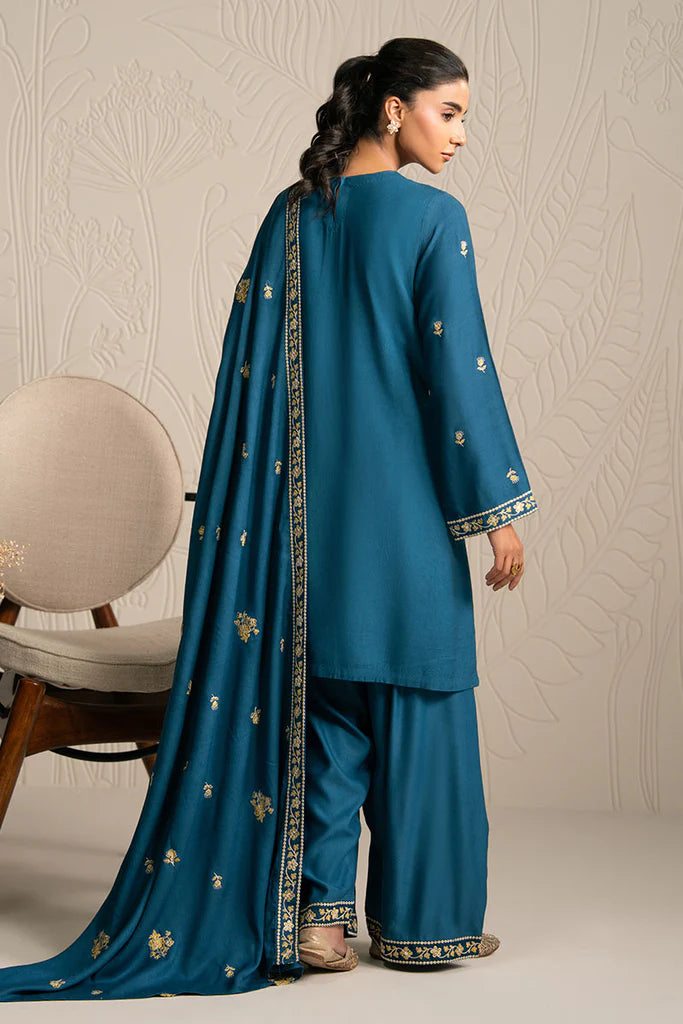 MYSTIC TEAL-3PC (SHIRT, TROUSER & DUPATTA) | EXCLUSIVE PRET | Cross Stitch