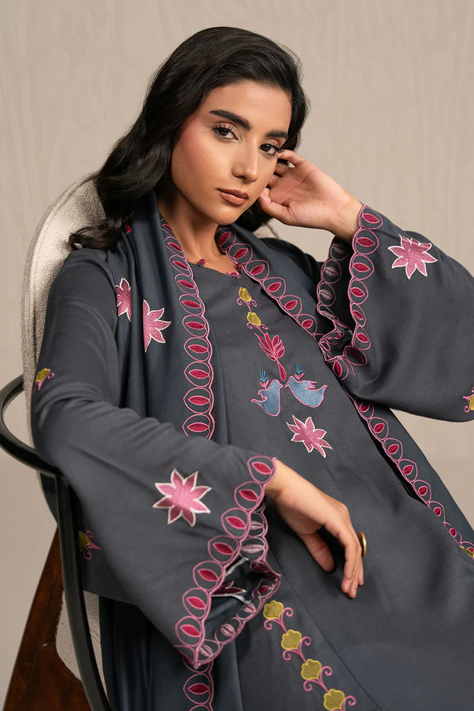 CHARCOAL SPECTRUM-3PC (SHIRT, TROUSER & DUPATTA) | EXCLUSIVE PRET | Cross Stitch