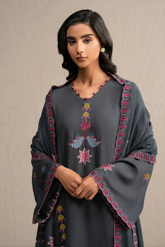 CHARCOAL SPECTRUM-3PC (SHIRT, TROUSER & DUPATTA) | EXCLUSIVE PRET | Cross Stitch