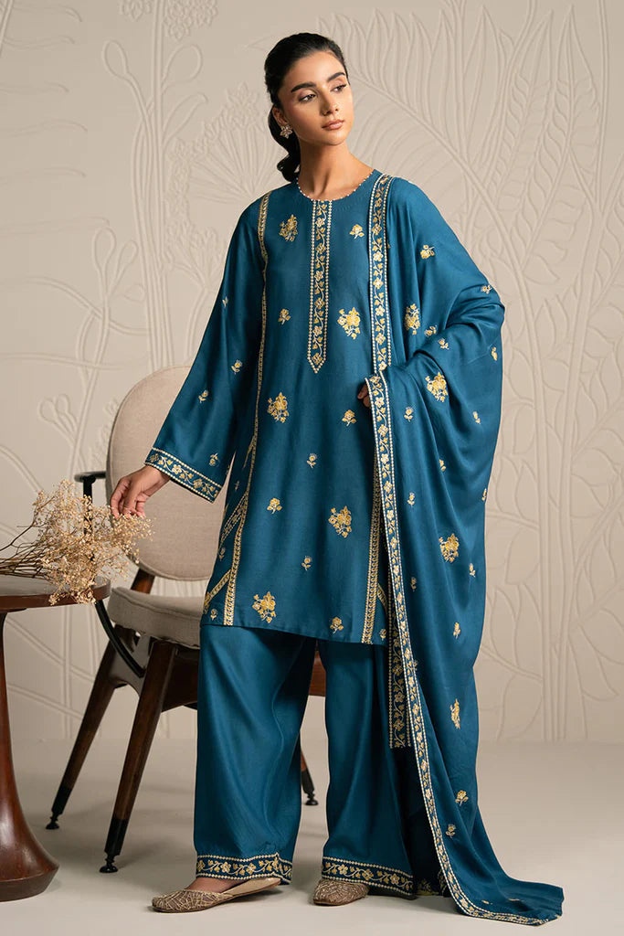 MYSTIC TEAL-3PC (SHIRT, TROUSER & DUPATTA) | EXCLUSIVE PRET | Cross Stitch