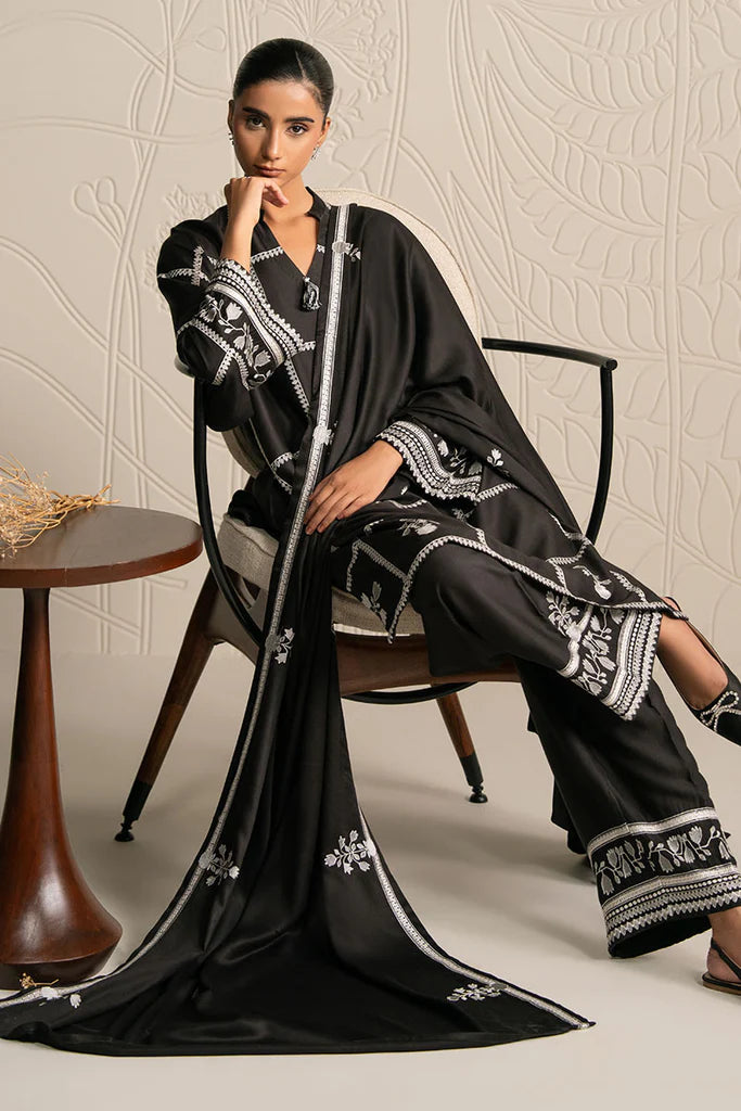 NOIR ECRU-3PC (SHIRT, TROUSER & DUPATTA) | EXCLUSIVE PRET | Cross Stitch