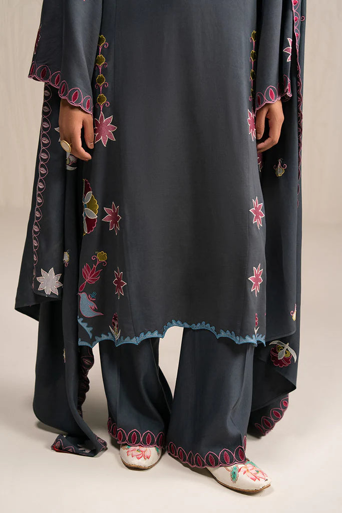 CHARCOAL SPECTRUM-3PC (SHIRT, TROUSER & DUPATTA) | EXCLUSIVE PRET | Cross Stitch