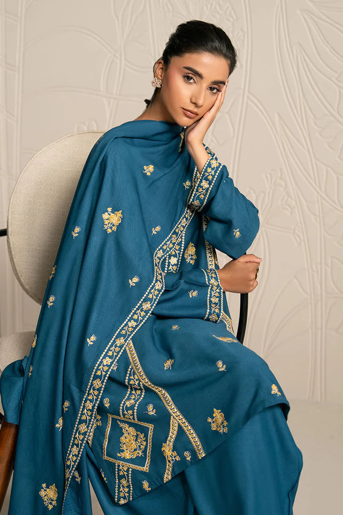 MYSTIC TEAL-3PC (SHIRT, TROUSER & DUPATTA) | EXCLUSIVE PRET | Cross Stitch