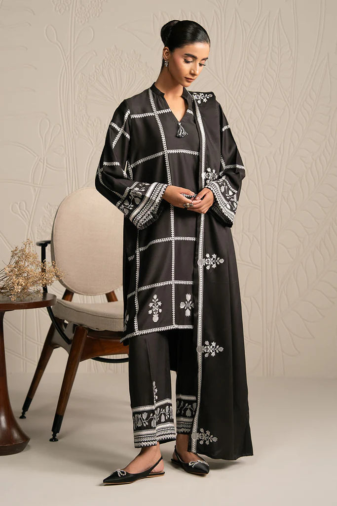 NOIR ECRU-3PC (SHIRT, TROUSER & DUPATTA) | EXCLUSIVE PRET | Cross Stitch