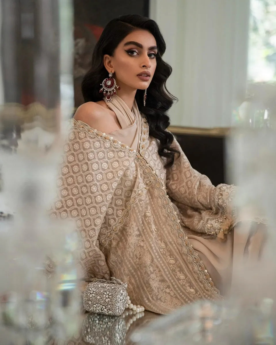Beige Embellished Kaftan | SANA SAFINAZ