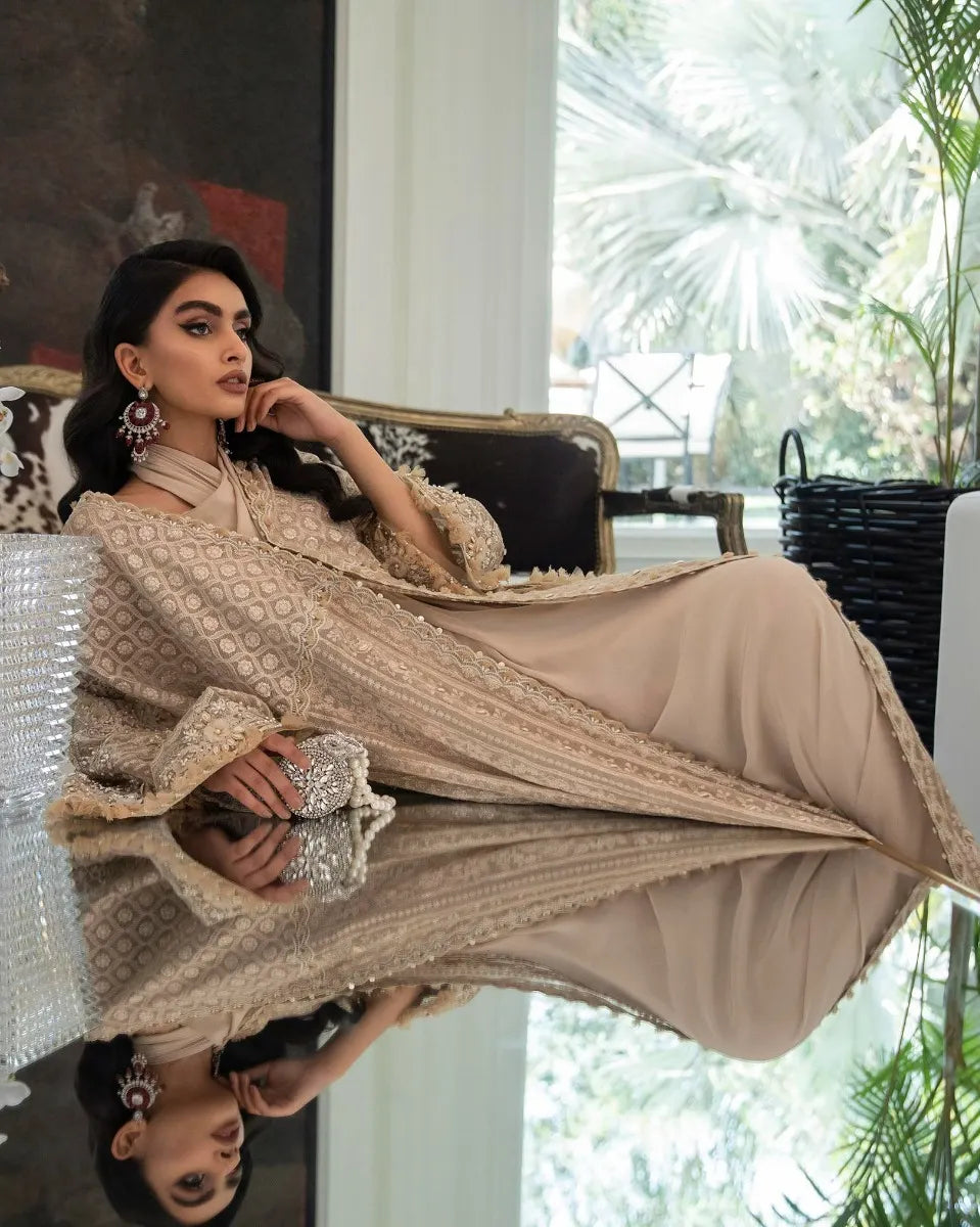 Beige Embellished Kaftan | SANA SAFINAZ