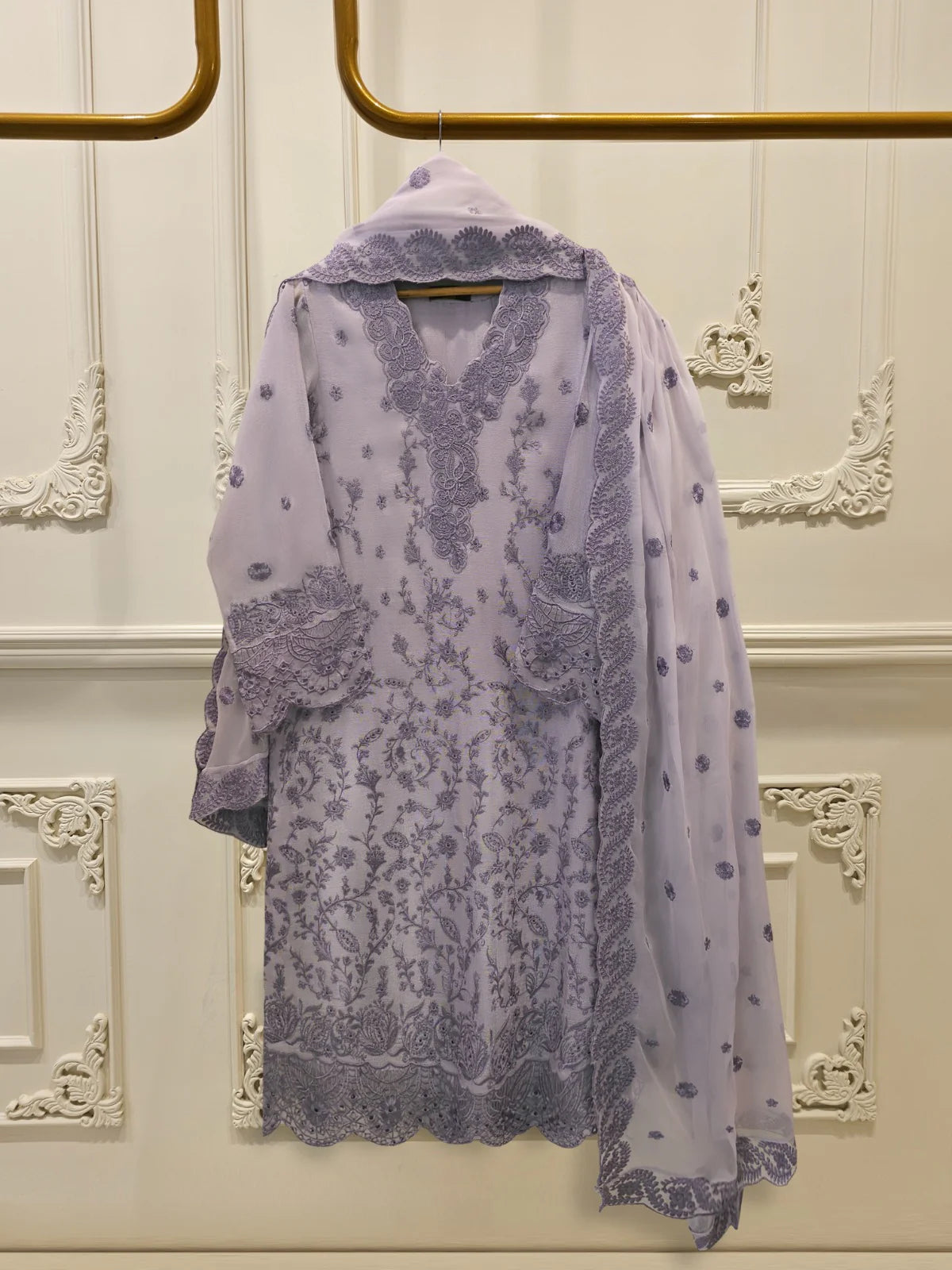 3 Piece - Pure Embroidered Cotton Net Suit S113805 | Aghanoor Bridal