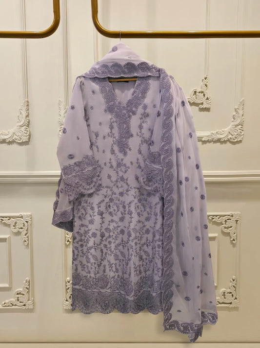 3 Piece - Pure Embroidered Cotton Net Suit S113805 | Aghanoor Bridal