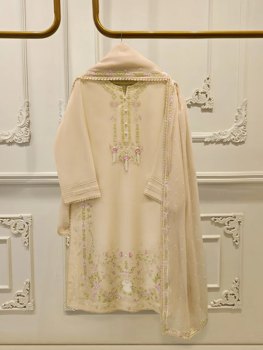 3 Piece - Pure Embroidered Cotton Net Suit S113844 | Aghanoor Bridal