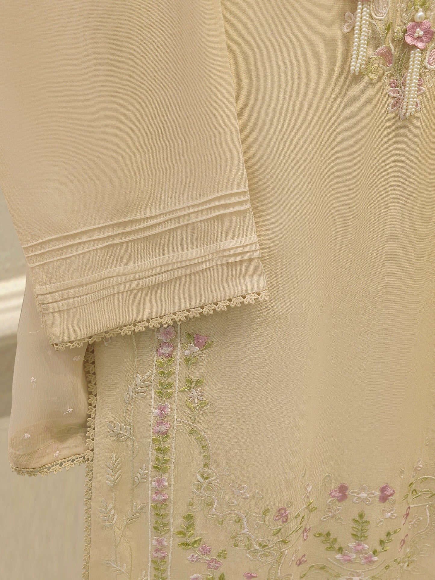 3 Piece - Pure Embroidered Cotton Net Suit S113844 | Aghanoor Bridal