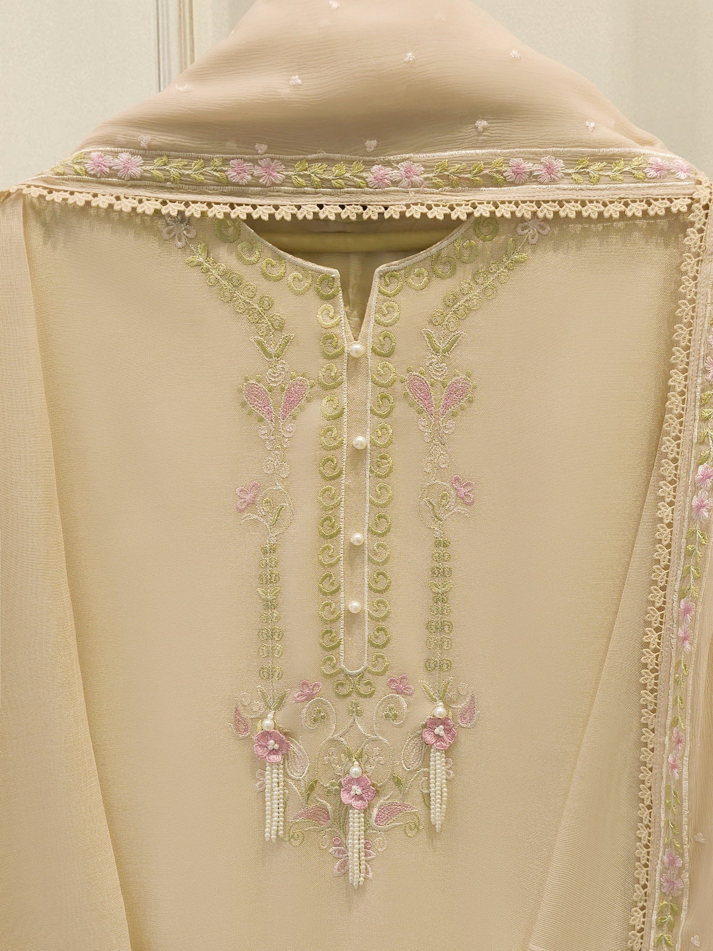 3 Piece - Pure Embroidered Cotton Net Suit S113844 | Aghanoor Bridal