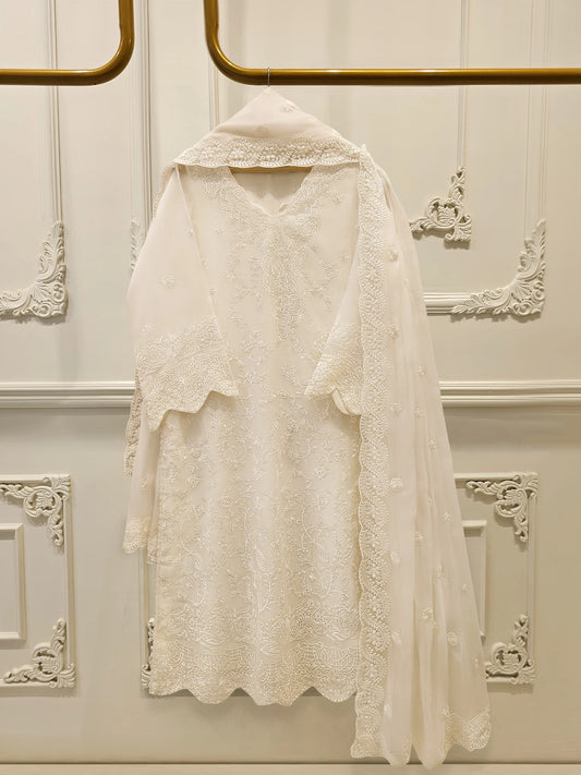 3 Piece - Pure Embroidered Cotton Net Suit S113799 | Aghanoor Bridal