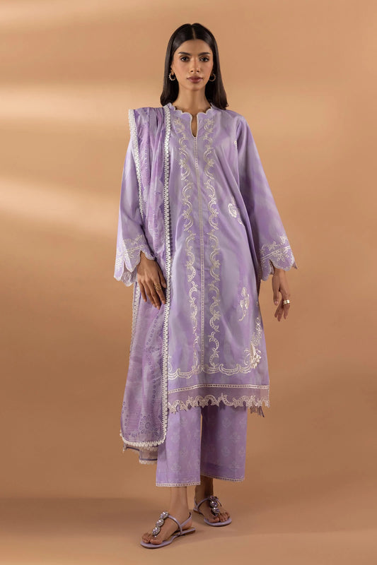 STITCHED LAWN EMBROIDERED SHIRT + CULOTTE + DUPATTA | Sana Safinaz